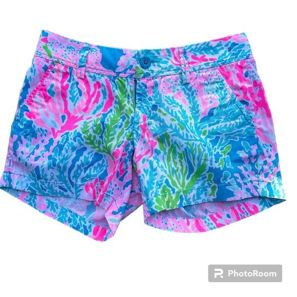 Lilly Pulitzer Callahan Shorts Size 2 Chino Multicolor Print Summer Beach - Picture 1 of 6
